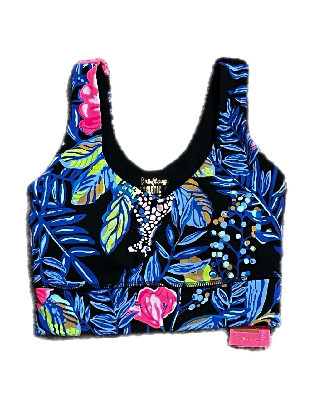 NWT Lilly Pulitzer Luxletic San Remo Sports Bra - Black with Floral Print